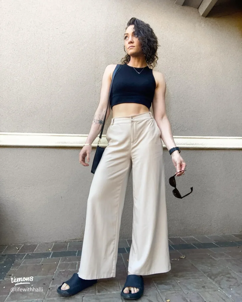 Effortless Chic: Black Ribbed Tank + Wide-Leg Cropped Pants
