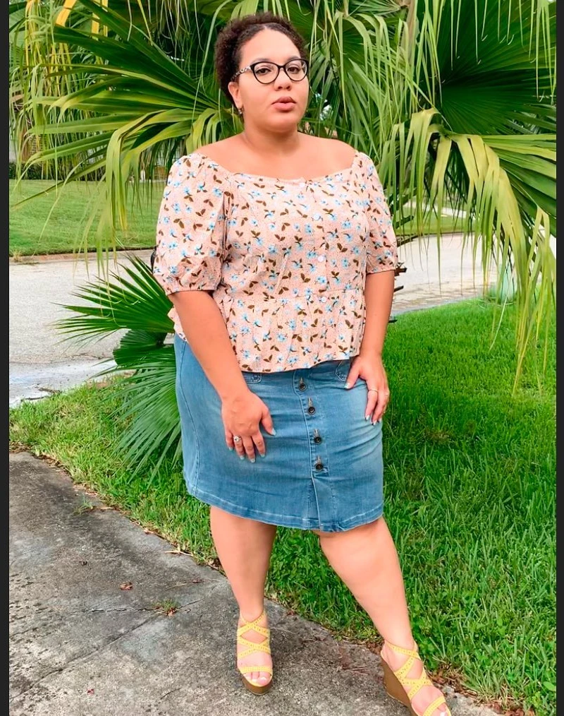 Casual Chic: Smocked Blouse & Denim Skirt
