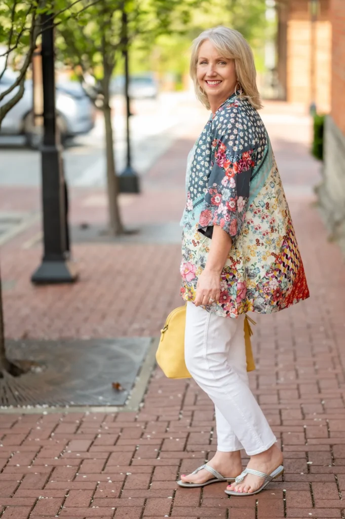 Breezy Floral Kimono with White Jeans