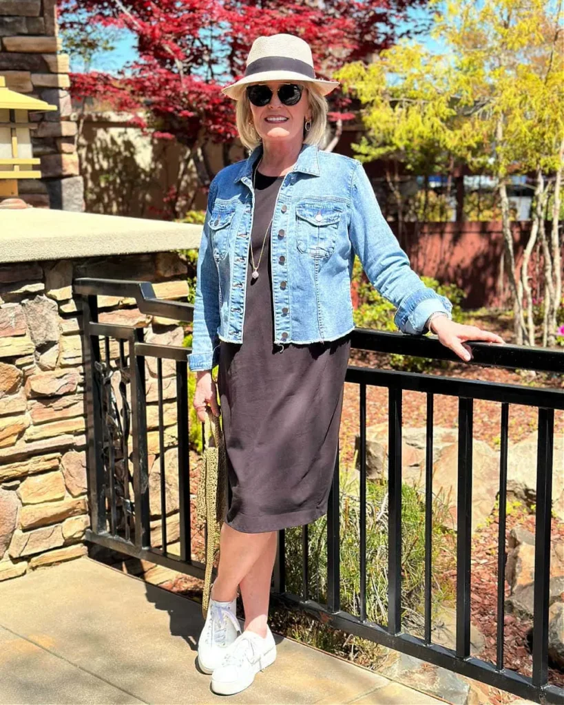 Casual Chic: T-Shirt Dress + Denim Jacket