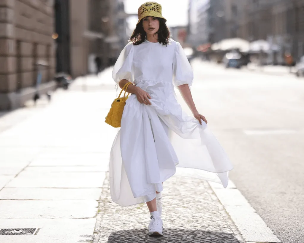 Breezy Elegance: Basic Tee Dress + White Sneakers