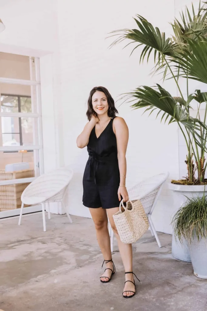 Chic & Breezy: Linen Romper + Gladiator Sandals