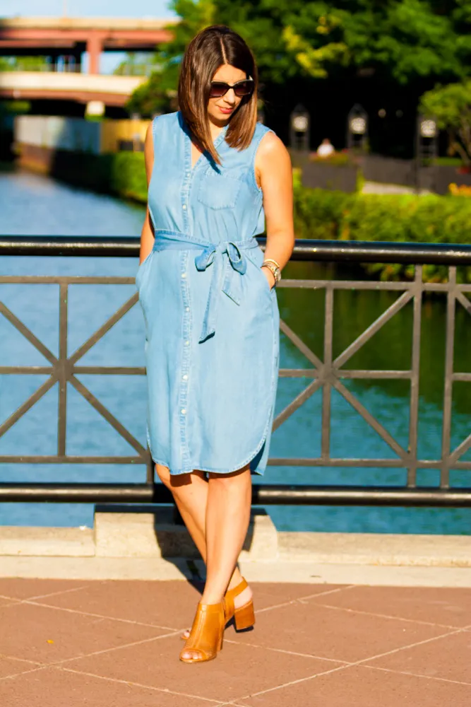 Casual Chic: Chambray Shirt Dress + Ankle Boots