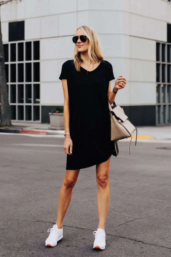 Effortless Street Style: T-Shirt Dress & Sneakers