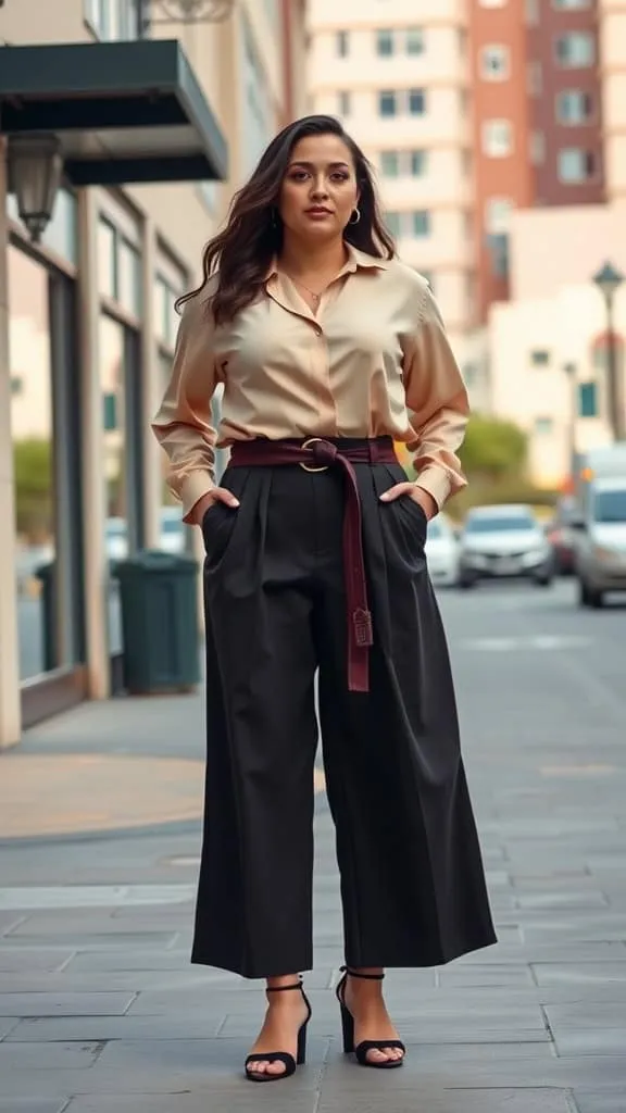 Chic & Modest: High-Neck Tunic with Belted Culottes