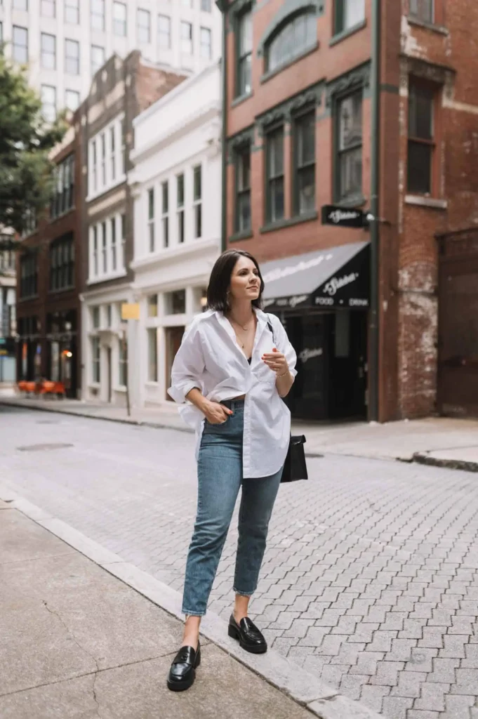 Effortless White Button-Down + Straight-Leg Jeans + Loafers