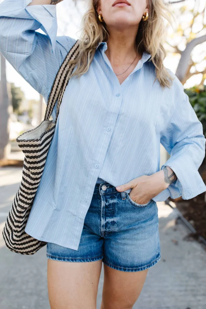 Effortless Chic: Oversized Button-Up + Denim Shorts