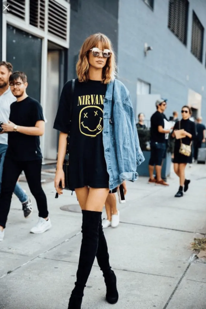 Edgy & Effortless: Oversized Graphic Tee Dress + Chunky Boots