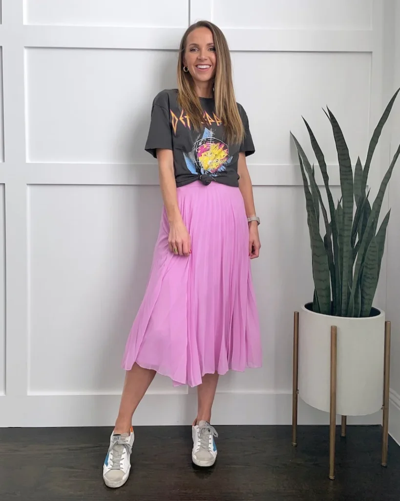 Pleated Midi Skirt + Graphic Tee