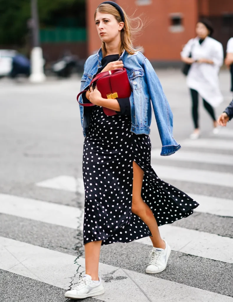 Effortlessly Chic: Slip Dress + Denim Jacket + Sneakers