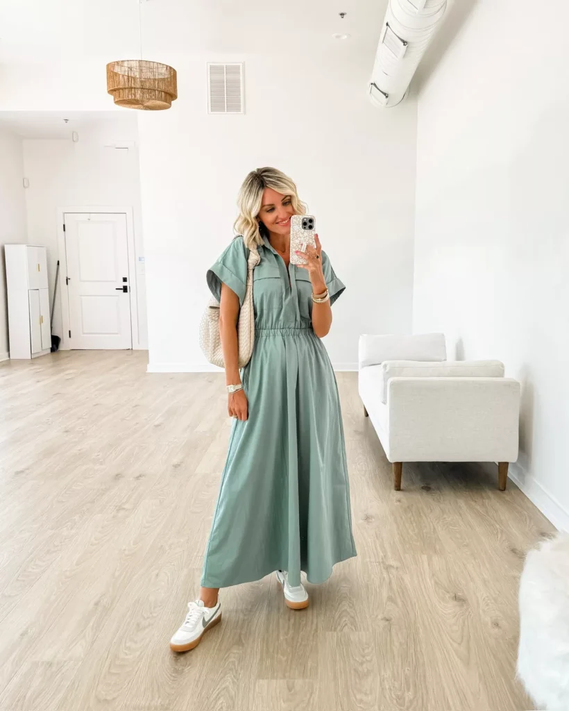 Effortless Maxi Shirt Dress with Sneakers