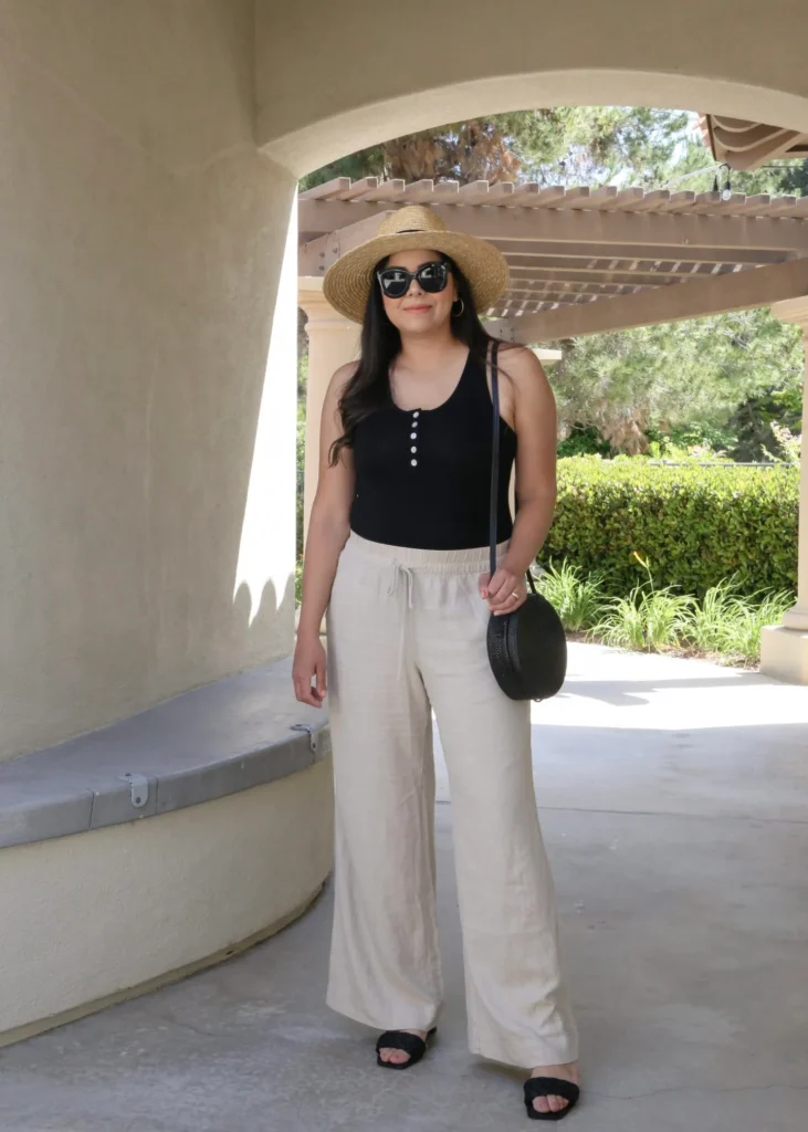 Chic & Breezy: Wide-Leg Linen Pants + Fitted Tank + Straw Hat