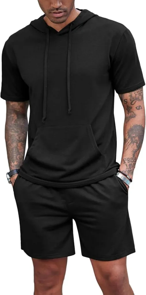 Men’s Black Hoodie Shorts Set – Casual Streetwear
