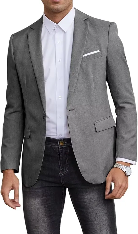 Smart Casual Outfit for Men: Grey Blazer with White Tee, Slim Jeans & Loafers