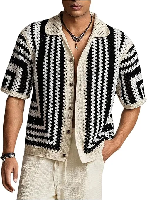 Retro Cool: Striped Knit Shirt with Casual Staples