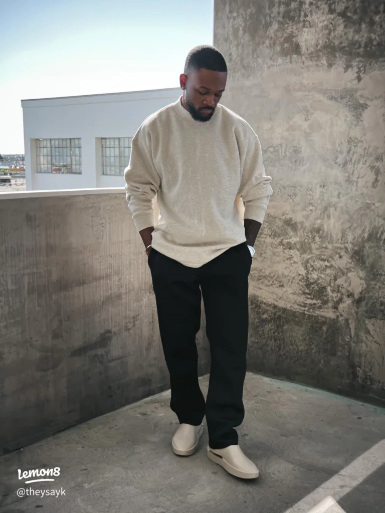 Effortless Chill: Crewneck Sweatshirt, Joggers & Slides