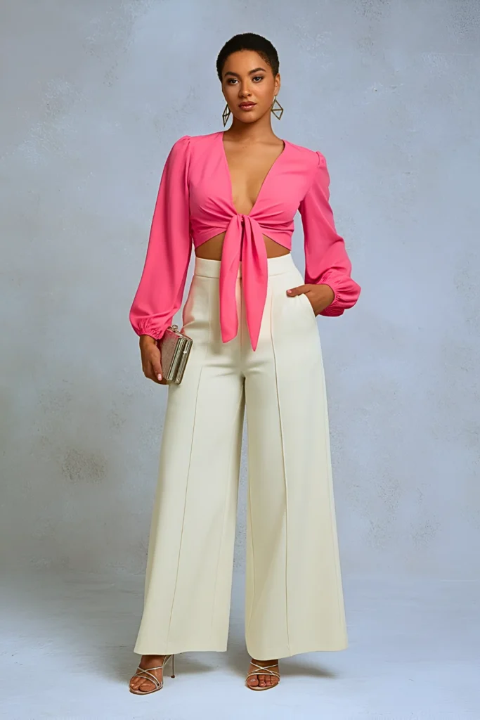 Bold & Polished: Wide-Leg Trousers with a Cropped Blouse