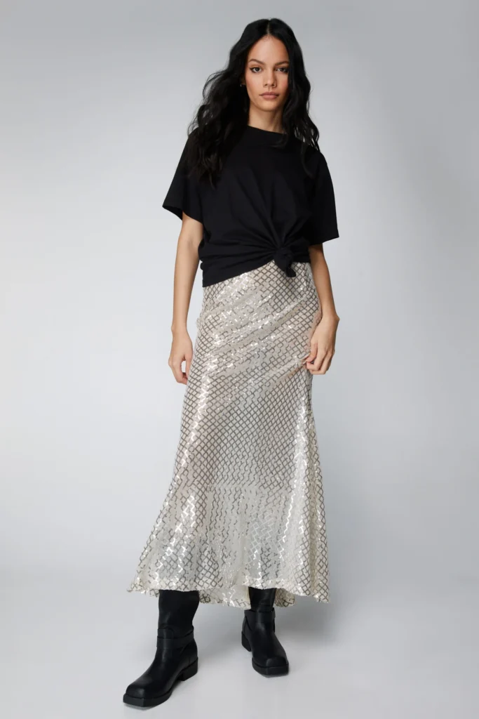 Shine On: Sequin Skirt with Button-Down Twist