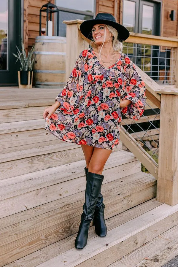 Floral Bell Sleeve Dress with Boots & Boho Accessories