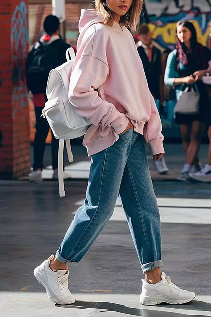 Retro Teen Style: Wide-Leg Jeans & Hoodie Vibes