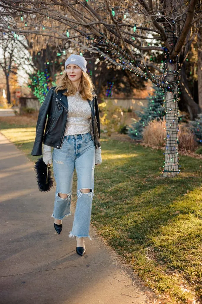 Sparkle & Shine: Sequin Top with Distressed Denim