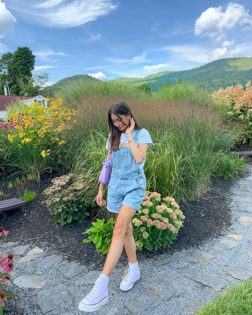 Artsy Vibes: Denim Overalls, Graphic Tee & High-Top Converse