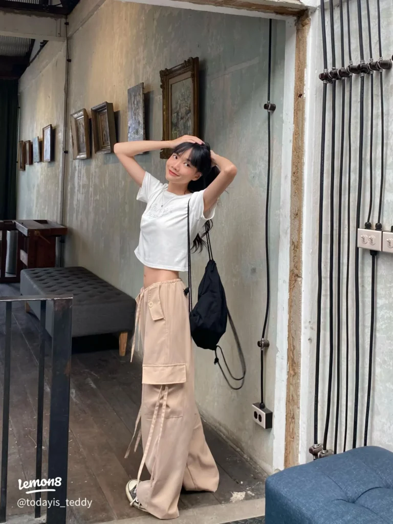 Street-Chic Vibes: Cargo Pants, Baby Tee & Mini Backpack