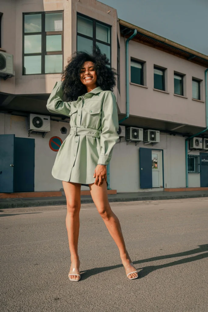 Utility Chic: Belted Mini Dress + Clear Heels