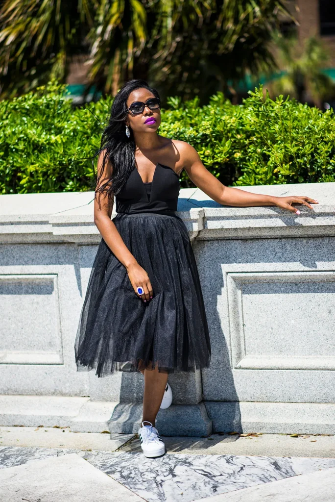 Chic Meets Edgy: Tulle Skirt with Sneakers for a Bold Brunch Look